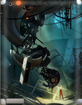 GLaDOS and Chell on the "Aperture's Requiem" lithograph.