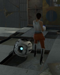 Wheatley compared in size to Chell.
