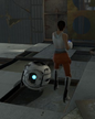 Wheatley as compared in size to Chell.