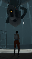 GLaDOS in comparison to Chell.